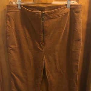 NWOT faux-corduroy flare zip front pants
